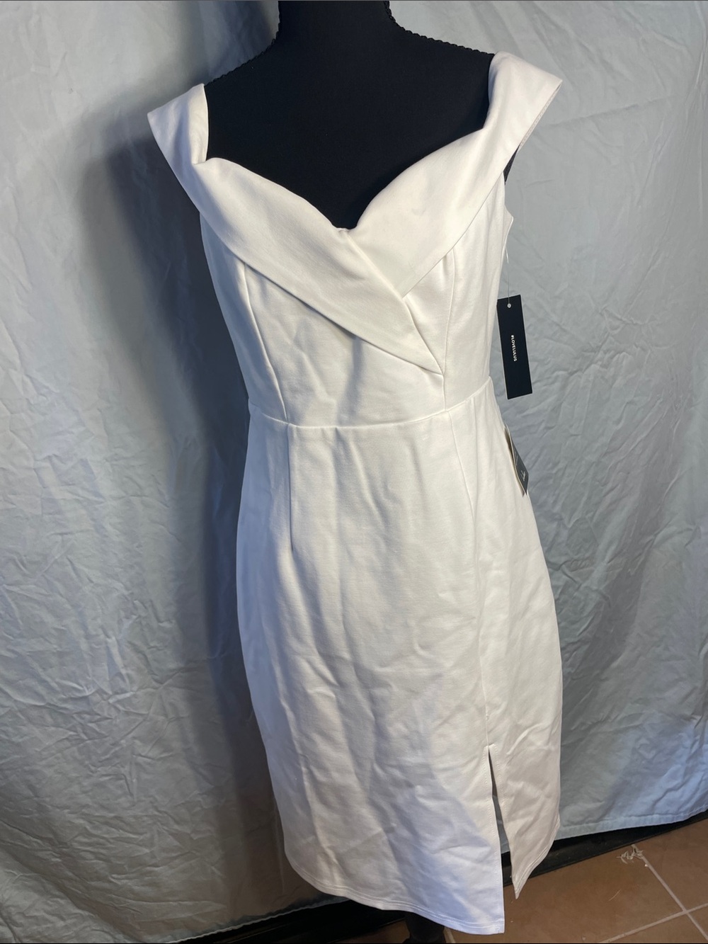 Lulu's White Off-Shoulder V-Neck Midi Sheath Dress